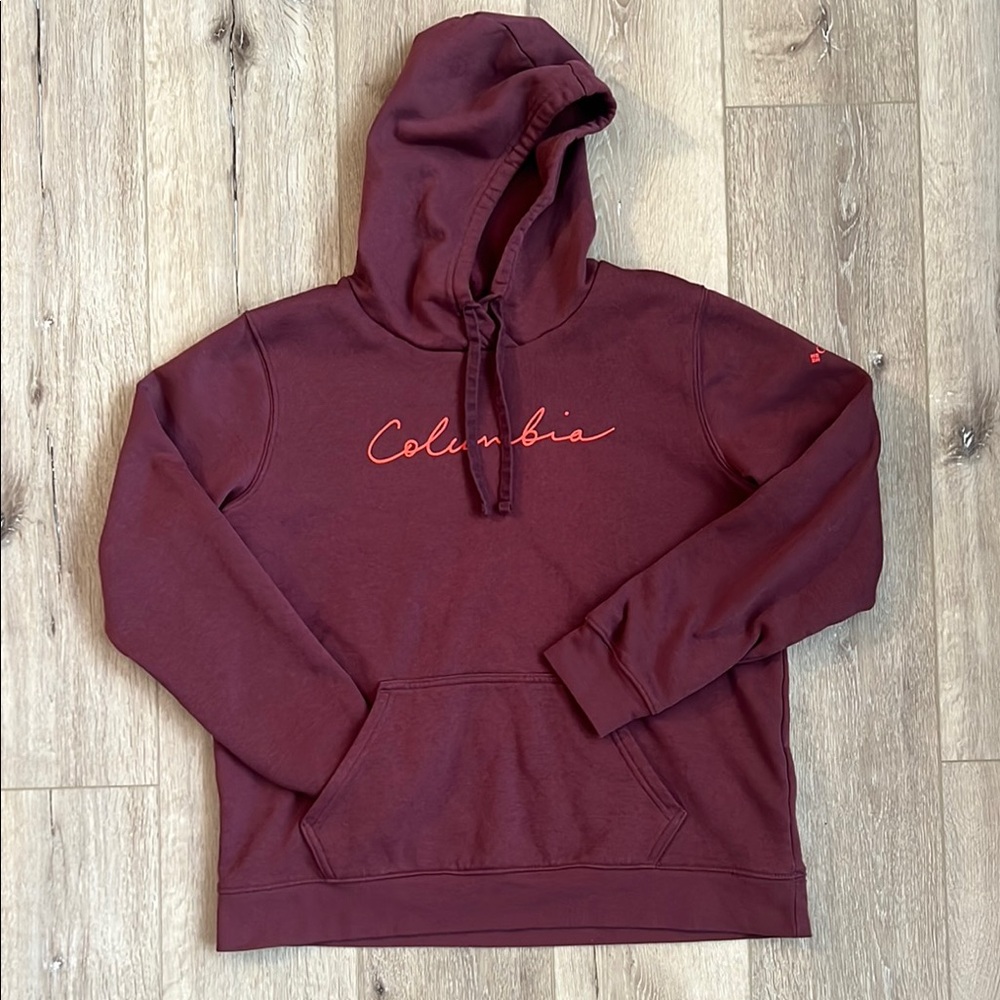 Columbia - Women’s L hoodie, burgundy with orange details. Good condition!